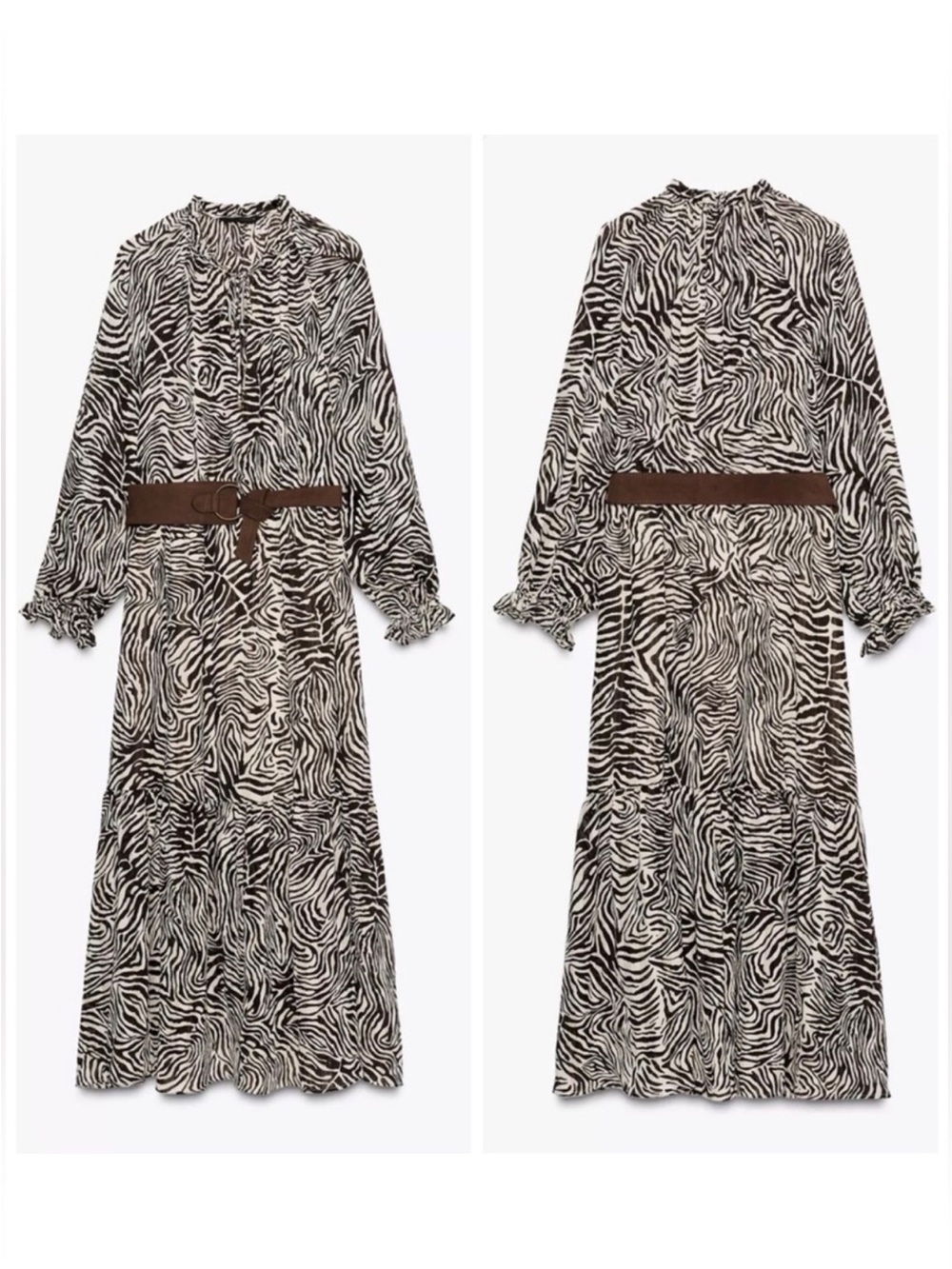 Zara Zebra Animal Print Belted Midi Dress L NWT - Picture 8 of 11